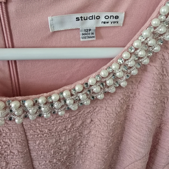 Studio One Pink Midi Dress with Pearl Detail - Picture 1 of 12